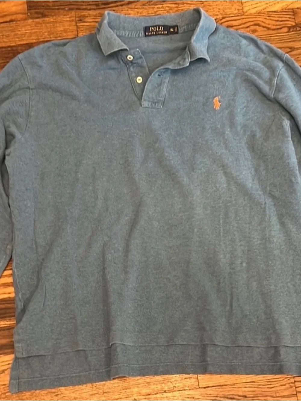 Ralph Lauren Men's Long Sleeve Polo Shirt - Blue with Orange Logo